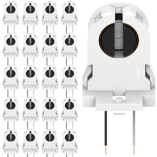 20-Pack JACKYLED Screw Type T8 Lamp Holder with Wires UL Non-shunted Tombstone Light Socket for LED Fluorescent Tube Replacements