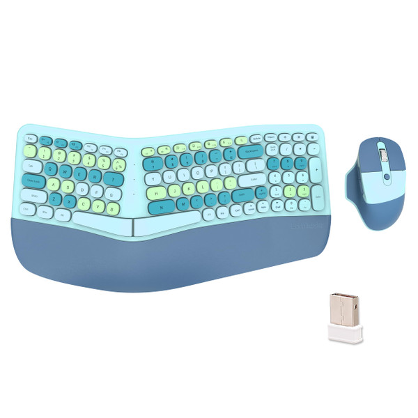 Wireless Ergonomic Keyboard and Mouse Combo with PU Wrist Rest, Carpal Tunnel Keyboard, 2.4G Colorful Split Ergo Keyboard, Comfortable Natural Typing, Compatible with PC/Laptop (Blue)