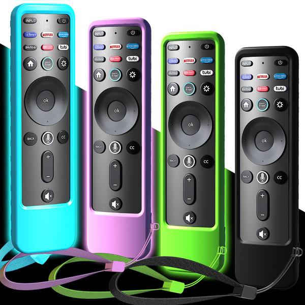 4PACK Case Cover for VIZIO XRT260 Smart TV Remote Control Silicone Skin Sleeve with Lanyard Glow in The Dark Purple Blue Green Black