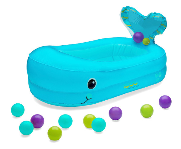 Infantino Whale Bubble Inflatable Baby Bath Tub and 10-Piece Ball Set, 6-24 Months, Blue