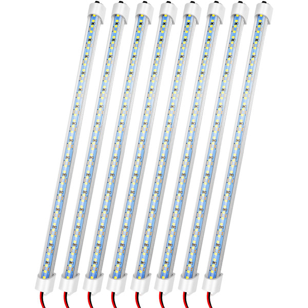 12v LED Interior Light Bar, DC 12 Volt led Strip Lights with Switch and Magnets, 6500K White Light for Enclosed Cargo Trailer Car RV Van Truck Lorry Cabinet Camper Boat Caravan Motorhome 8P