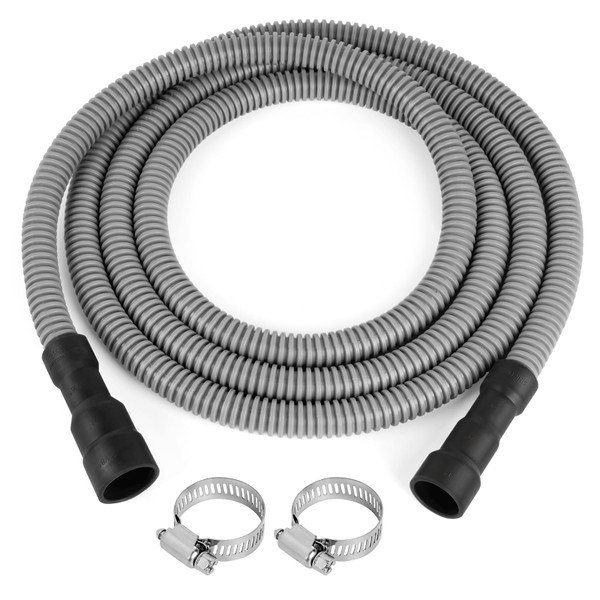 JUWO 10 FT Dishwasher Drain Hose, Corrugated and Flexible Dishwasher Hose Drain Replacement with Clamps, Discharge Hose Fits 11/16", 1", 1-1/8" Dishwasher End