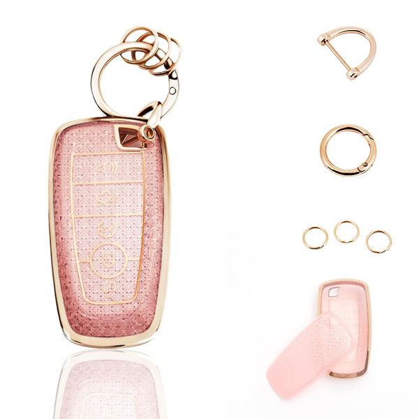 Key Fob Cover Case Shell Keychain for Ford Explorer Transit F150 F250 F350 F450 Escape Fusion Edge Expedition Bronco Sport Maverick Ranger Mustang Lincoln Nautilus Accessory Accessories Gold Pink, TPU