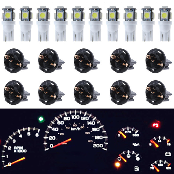 GLOFE White T10 LED Bulbs Dash Lights Dashboard Instrument Panel Cluster Gauge 2825 194 W5W Car Interior Lamp with Twist Lock Sockets PC195 PC194 PC168, 12V Extremely Bright, Pack of 10