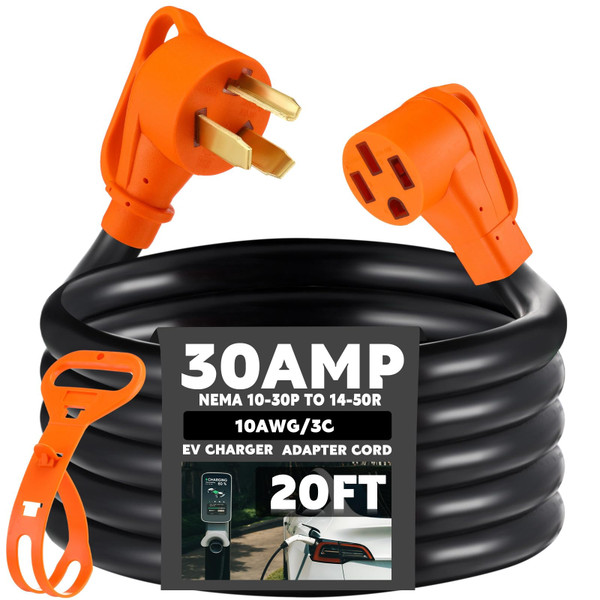 Xuhal 20 ft NEMA 10-30P to 14-50R EV Charger Adapter Cord 3 Prong Old Dryer Outlet to Level 2 EV Charging Power Cord with Handle (Only for 3 Prong L-Shaped Old Dryer NEMA 10-30R Outlet) ETL Listed