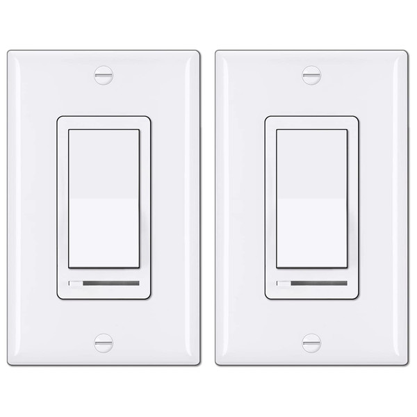 BESTTEN 2 Pack Dimmer Light Switch, Universal Lighting Control, Single Pole or 3 Way, Compatible with LED Dimmable Lamp, CFL, Incandescent, Halogen Bulb, Decorator Wallplate Included, UL Listed, White
