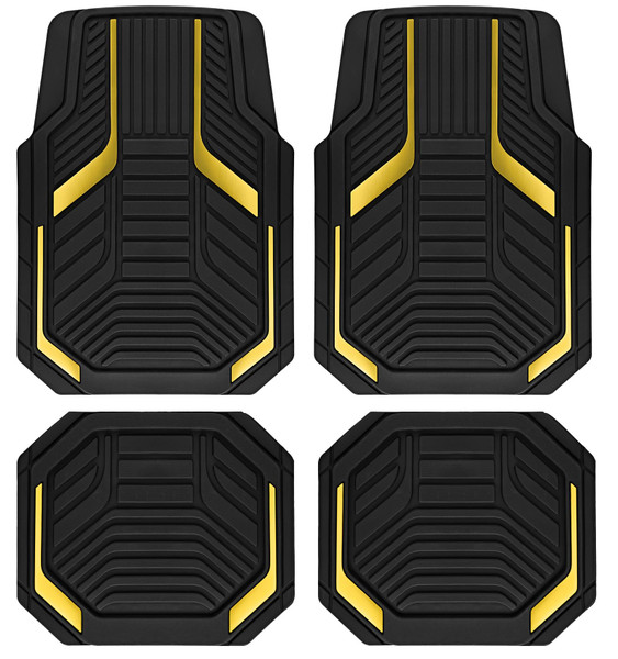 PIC AUTO Heavy Duty Rubber Floor Mats, Yellow Aluminum Film Car Mats Set, Front and Rear Car Mats with Anti-Slip Backing, All Weather Protection, Trim-to-Fit for Automotive SUV, Sedan, Van