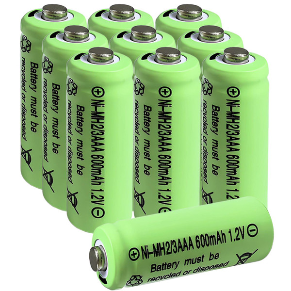 Zsolarigt 10 Pcs NIMH 2/3AAA 1.2V 600mAh Rechargeable Solar Batteries,2/3 AAA Batteries Rechargeable Button Top for Solar Garden Lights, Landscape Light, Lawn Lamps(Shorter Than AAA Size)