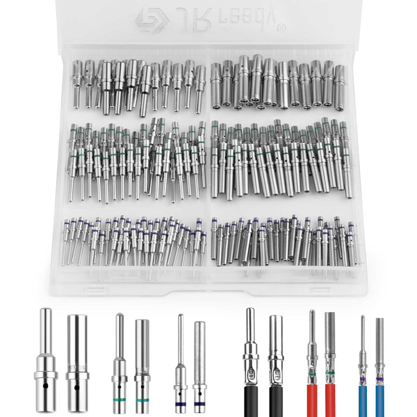 JRready ST6443 Deutsch Pin Kit, Deutsch Solid Pin, Closed Barrel Contacts Kit Size 12 16 20 Male Terminals and Female Sockets Support Wire Guage 22-12AWG for DTP, DT, DTM Series Connectors, 170PCS