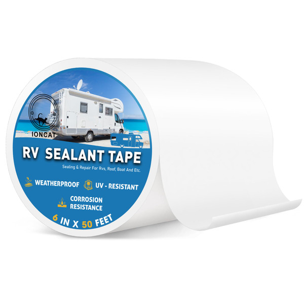 IONCAT RV Roof Sealant Tape, 6 Inch X 50 Feet RV Repair Seal Tape for Camper Trailer Boat Seam Leaks Roofing, UV Resistant & Weatherproof, White