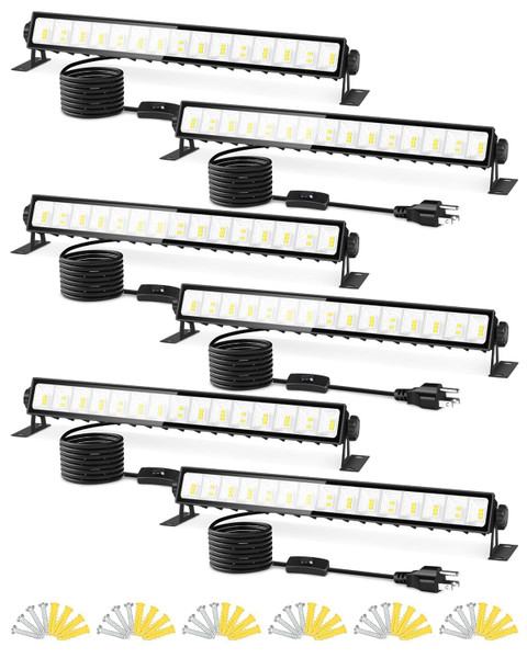 IP66 Waterproof 45W LED Shop Lights, 5400LM 6000K Daylight White Garage Light with 6FT Power Cord & Switch, Plug in LED Work Light for Garage Workbench Workshop Warehouses Basement Yard 6 Pack