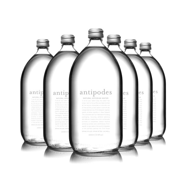 Antipodes Natural Artesian Still Water, 33.8 Fl Oz (1 Liter) (Pack of 6), Premium Glass Bottled Drinking Water, Naturally Occurring Minerals, New Zealand Sourced