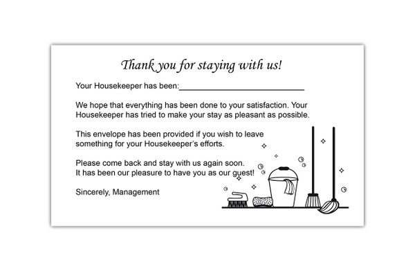 Housekeeping Hotel Motel Tip Envelope - Gummed Seal - White with Black Ink (Pack of 100)