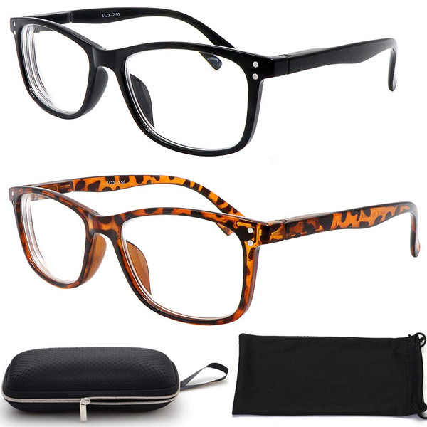 Nearsighted for Distance Myopia Glasses for Men Women Square 2-Pair for Driving Not Reading Glasses (2 Pack, 3.00, x)