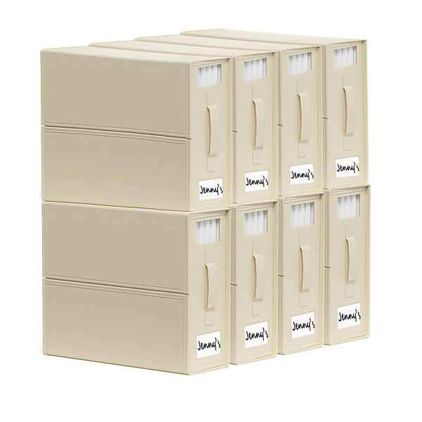 SheetCube Bed Sheet Organizers and Storage 8 Pack, Foldable Linen Closet Organizer with Window and Label, Bedding Folder Storage Box Container for Blanket, Duvet Cover Set, Bed Sheet Set - Beige