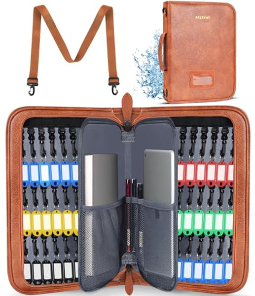 PEKREWS Key Organizer Case Waterproof Key Organizer Box with 54 Key Tags Large Portable Zippered Key Storage Bag for House, Office, Property Management Handle Shoulder Strap Included PEKREWS Key Organizer Case Waterproof Key Organizer Box with 54 Key Tags Large Portable Zippered Key Storage Bag for House, Office, Property Management Handle Shoulder Strap Included