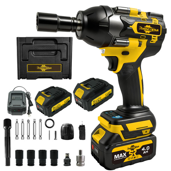 Rhovixster Cordless Impact Wrench 1/2 - 580N.M Max Cordless Impact Wrench Set with 2 Speed Adjustable, Brushless Motor High Torque Impact Guns with 2x4Ah Batteries and Charger