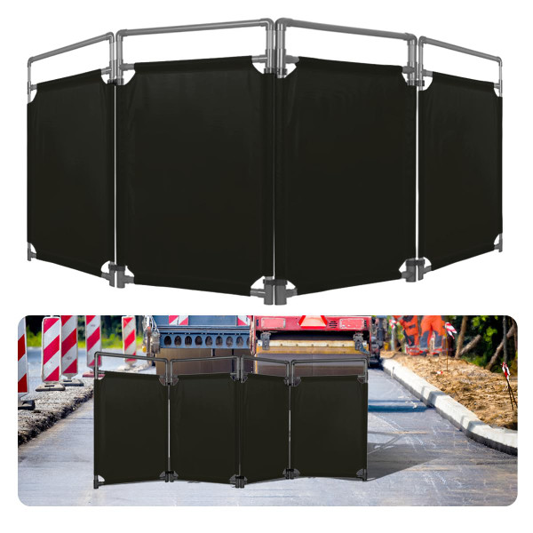 4 Panels Safety Barricade, 7.8FT Removable Foldable Security Gates Barrier with Heavy Duty PVC Frame, Black Color Easier to Identify, Barricade for Indoor and Outdoor Use(Black)