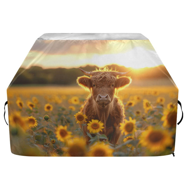 Premium Grill Cover Waterproof Bright Rainbow Wave Barbecue Cover Fade Resistant BBQ Cover Heavy Duty Fits Grill Widths Up to 25 in (Highland Cows Field Sunflowers Sunset)