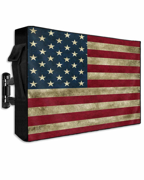LBCASA American Flag Outdoor TV Cover 48 to 50 Inch Weatherproof, Vintage Red Stripes 600D Oxford TV Covers with Waterproof Zipper, USA Flag Outside Flat TV Screen Protector Size 48"W x 30"H x 4.5"D