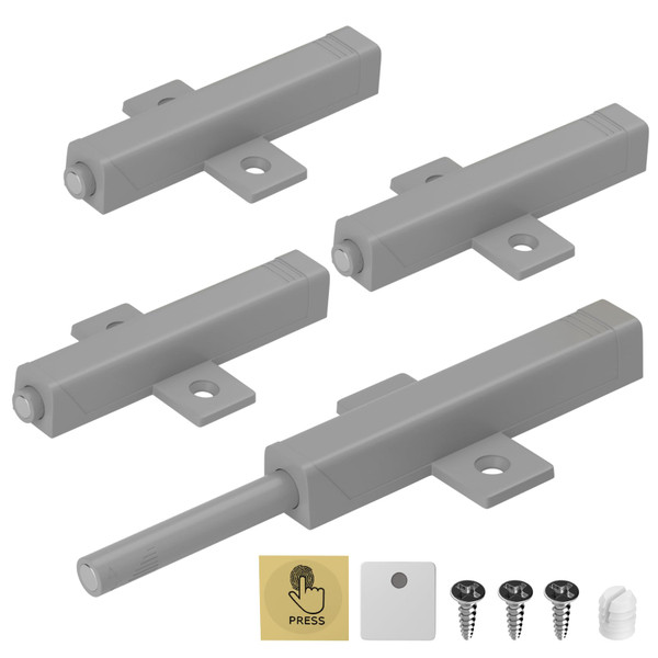 Jiayi Magnetic Push Latch, Heavy Duty Push to Open Cabinet Hardware, Strong Spring Touch Latch Push Close Door Opener for Large Drawer RV Closet, Push Magnet Release Latch Screw On (Gray, 4 Pack)