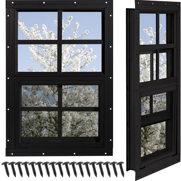 NOTASA Shed Windows 2 Pack, Chicken Coop Windows 18" x 23" Black