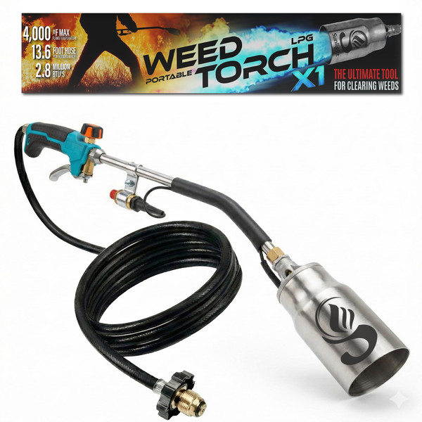 Sunlight® Propane Torch Weed Burner with 13 ft Hose, Adjustable 2,200,000 BTU Self Igniting Flamethrower, Heavy Duty Turbo Blow Torch For Garden, Wood, Melting Ice, Snow, Stumps, Grilling | May Vary