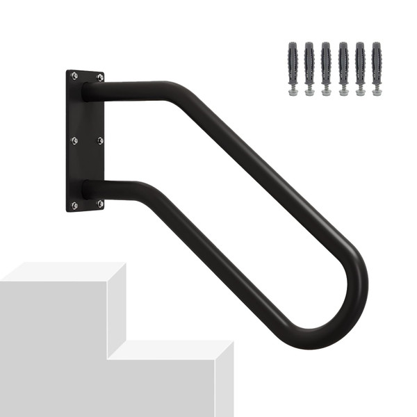 Hand Rails for Outdoor 1-2 Steps, Indoor Stairs, Bathroom, Wall Mount Non-Slip U-Shape Stair Hand Railing Black 1 Pack