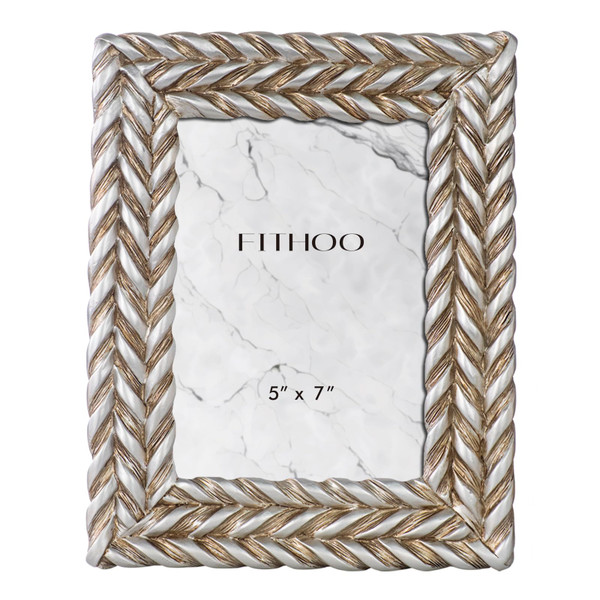 5 x 7 Picture Frame Spiral Rope Design Vintage Style Resin Photo Frame with High Definition Glass Antique Display Holder for Tabletop Wall Hanging (A - Silver)
