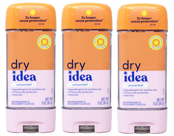 Dry Idea Unscented Gel Antiperspirant Deodorant 3 Ounce (Pack of 3) Dry Idea Unscented Gel Antiperspirant Deodorant 3 Ounce (Pack of 3)