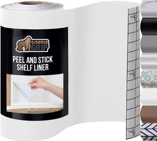GORILLA GRIP® Peel and Stick Paper, Removable Cover for Books, Shelves, Countertops, Drawers, Cabinets and Crafts, Easy Install Kitchen Decor, Shelf, Cabinet Liners, 11.8 in x 10 FT Bright White