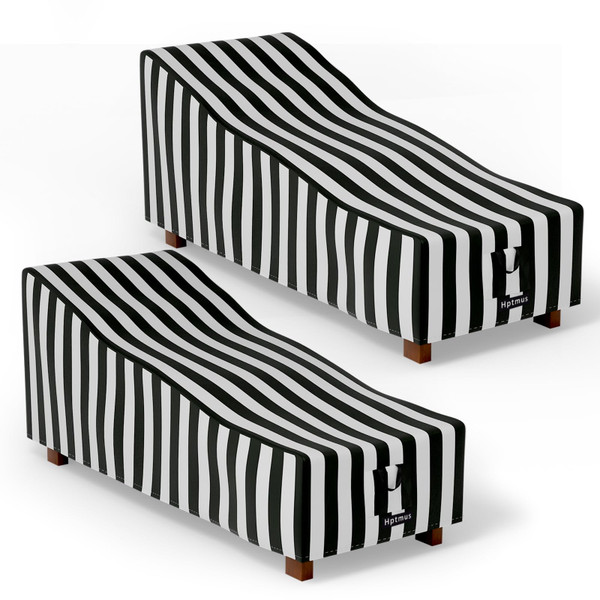 Hptmus 2Pcs Outdoor Chaise Lounge Covers - Patio Chaise Lounge Covers Heavy Duty Waterproof Outdoor Patio Furniture Covers Lounge Chair Covers, 80"L x 28"W x 30"H(Black&White Stripe)