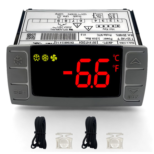 Temperature Controller XR06CX-4N1F1 for Dixell, Programmable Digital Thermostat Fit for Commercial Refrigerators/Freezer 120V 50-60Hz with Sensor Probe (XR06CX-4N1F1)