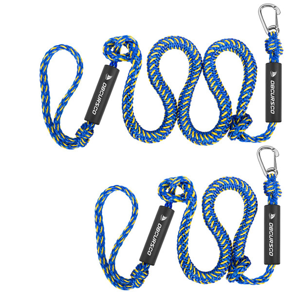 Obcursco Bungee Dock Lines for Boat, Docking Rope with 316 Stainless Steel Clips, Accessories for Jet Ski, PWC, SeaDoo, Pontoon, Center Console, Sets of Two(4ft & 6ft) (Yellow/Blue)