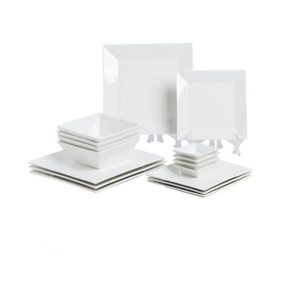 Porlien Off-White Porcelain Dinnerware Set (16 Piece Dinnerware Set), Square Dishes Set for 4 Persons, Chip Resistant Dinnerware Set, Square Plates and Bowls Sets, Durable Everyday Dishes