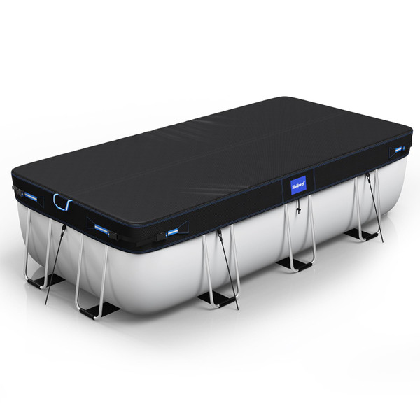 Holiwei 9x18 Ft Rectangular Pool Cover with Reflective Strips for Above Ground Pool, 420D Swimming Pool Cover for Rectangular or Oval Frame Pools, Solar Cover with Drawstring and Ground Nails