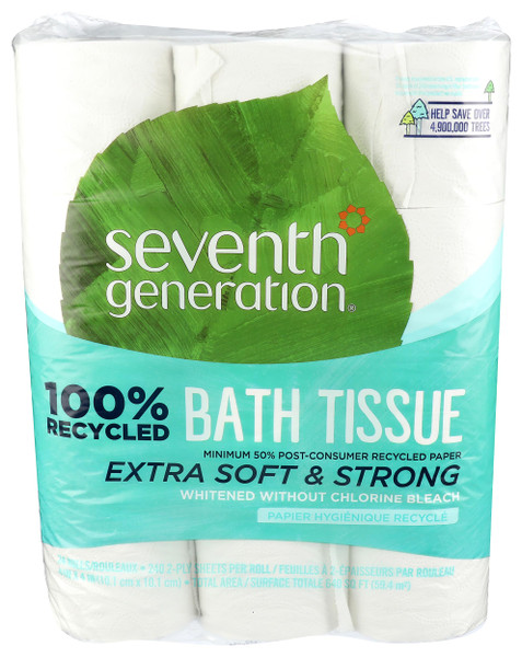 Seventh Generation 100% Recycled Bathroom Tissue, Septic Safe, 2-Ply, White, 240 Sheets/roll, 24/Pack