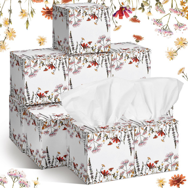 Fourluoo 12 Pack Spring Wildflowers Facial Tissues Cube Boxes 600 Sheets 3 Ply Small Floral Flower Square Face Tissues Bulk for Spring Summer Car Bedroom Party Supplies