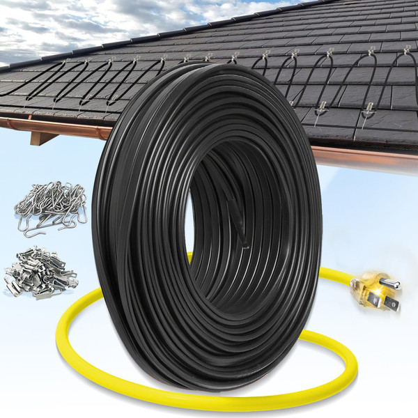 YeloDeer 70 FT Gutter Heat Cable Kit, 6 W/FT Heat Tape for Roof and Gutters, Self-Regulating Roof Melt Heating Snow De-Icing Cable, 120V