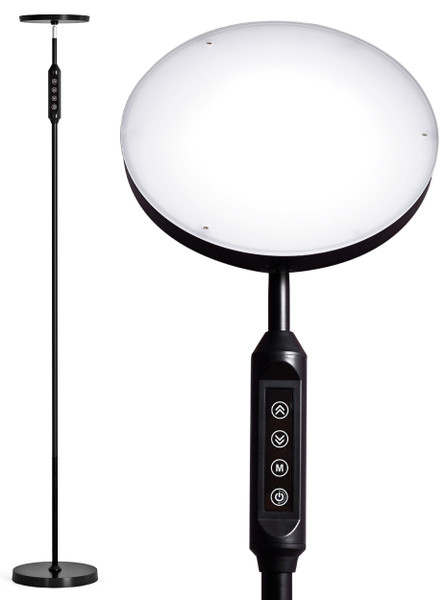 LED Daylight Floor Lamp - Free Standing Lamps for Living Room or Bedroom - 24W Black Modern Uplight Torchiere Stand Light- 3 Dimmable Modes - Natural Day, Warm, Super Bright - Corner Tall Torch Lights