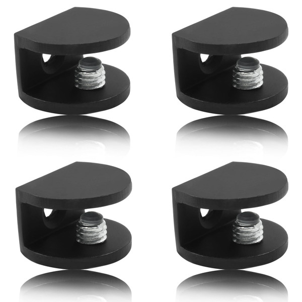 Litoexpe 8pcs Adjustable Frameless Glass Shelf Bracket, Aluminum Alloy Shower Clamp Clip for 5-8mm Wood/Glass, Wall Mount Support Holder With Mounting Screws, Matte Black