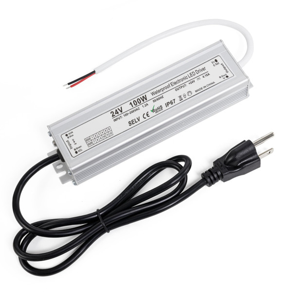 100W 24V LED Power Supply Driver 4.2A with US Standard 3-Prong Plug by BlueStars - AC 90-260V to 24V DC Constant Voltage Transformer IP67 Waterproof for LED Strip Lights Indoor & Outdoor