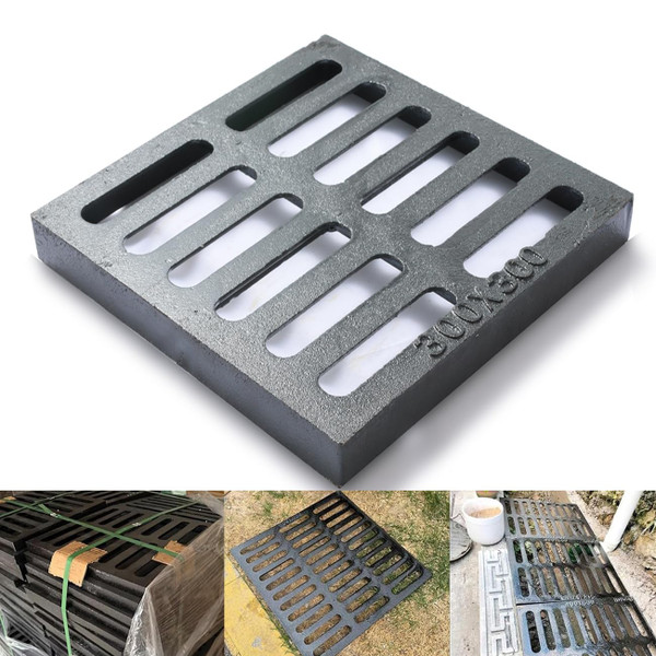 Cast Iron Drain Grate, 12 * 12in Outdoor Drain Cover, B125 Class Ductile Iron Channel Drainage Grates, Heavy Duty Sewer Grate,Black Square Drain Grate for Yard,Driveway,Concrete Floor.