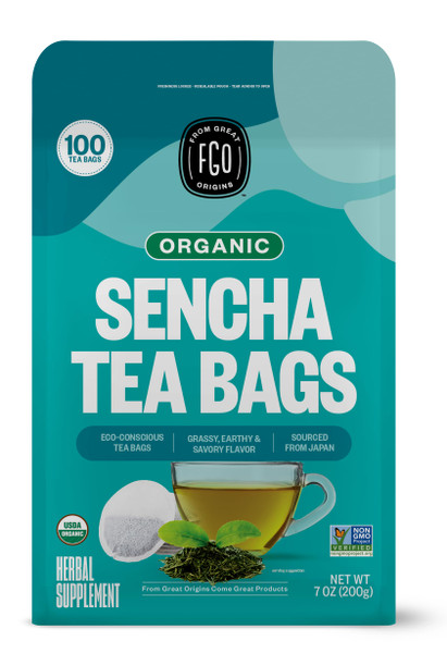 FGO Organic Sencha Green Tea, 100 Count, Eco-Conscious Tea Bags, Resealable Bag, Sourced From Japan, Packaging May Vary (Pack of 1) FGO Organic Sencha Green Tea, 100 Count, Eco-Conscious Tea Bags, Resealable Bag, Sourced From Japan, Packaging May Vary (Pack of 1)