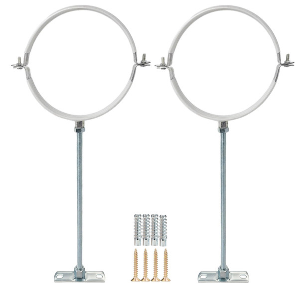 2 Sets 6 Inch Adjustable Pipe Bracket，Heavy Duty Galvanized Iron Stove Pipe Hanger Strap，Wall Support Chimney Pipe Holder，Round Split Ring Vent Conduit Carrier Kit，with All Mounting Screws