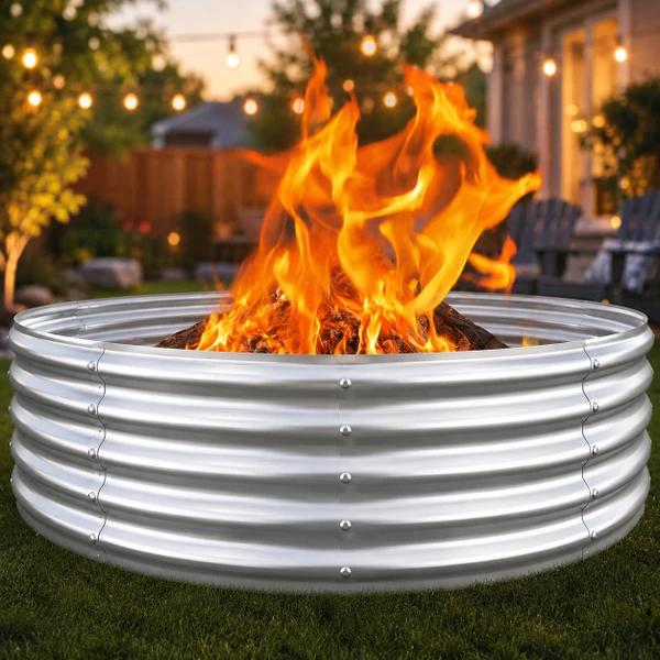60 Inch Extra Large Fire Pit Ring for Outside, Heavy-Duty Wood Burning Fire Pit Insert for Backyard Bonfires, 12" Tall Galvanized Steel Fire Bowl for Patio, Camping & Outdoor Fireplace