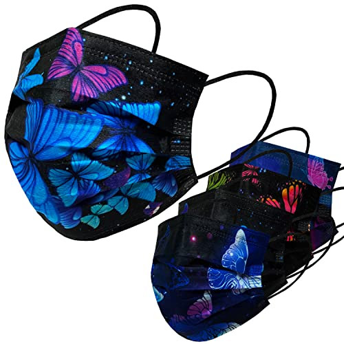 Crover Disposable Safety Mask 3 Layer Protection Face Mask for Adults 50 pcs (Butterfly Black)
