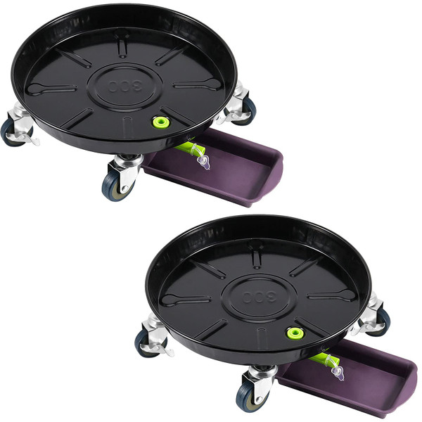 HOIGON 2 Pack 11.8 Inch Metal Plant Caddy with Wheels, Drain Tube and Water Tray, Heavy Duty Plant Pallet Caddy, Round Rolling Plant Stand Flower Planter Pot Mover for Indoor Outdoor