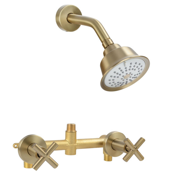 KAPHOME 2 Handles Shower Faucet Set,Tub and Shower Trim Kit with Rough-in Valve,2 Handle Shower Faucet with 3 Modes Rainfall Shower Head,2 Knobs Single Function Shower Faucet,Brushed Gold,1A4MK-W