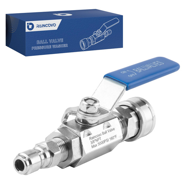 Raincovo Ball Valve Pressure Washer for Hot Water, Stainless Steel, 3/8” Quick Connect Shut Off Valve for High Power Washer Gun and Hose, 5000 PSI